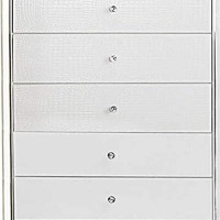 Benjara 5 Drawer Wooden Chest With Mirror Border Details, White