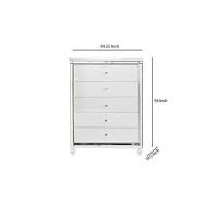 Benjara 5 Drawer Wooden Chest With Mirror Border Details, White