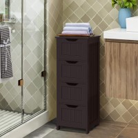 Yaheetech Bathroom Floor Cabinet, Wooden Side Storage Organizer, 4 Drawers Free-Standing Cabinet For Bathroom/Hallway/Living Room, Espresso