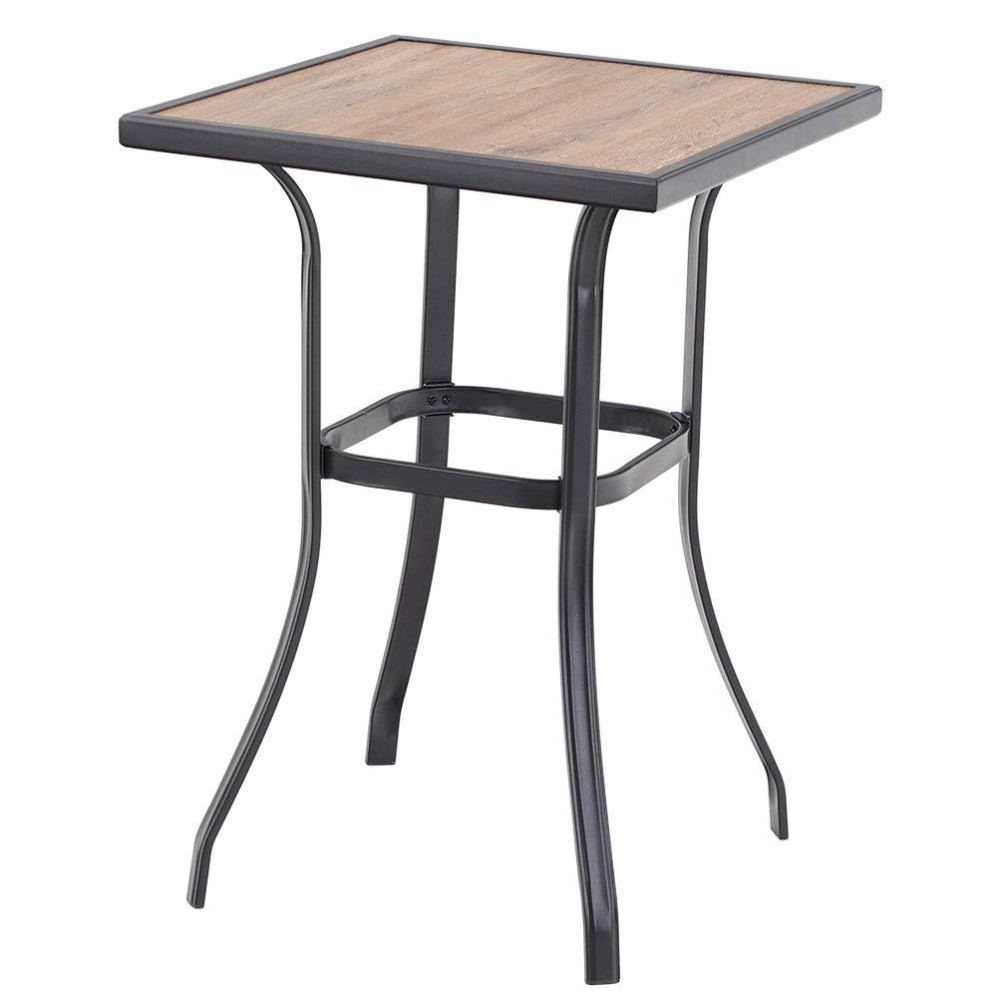 Phi Villa Patio Bar Table, Outdoor Bar Height Bistro Table With Wooden-Like Table Top & Metal Frame