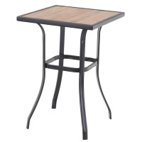 Phi Villa Patio Bar Table, Outdoor Bar Height Bistro Table With Wooden-Like Table Top & Metal Frame