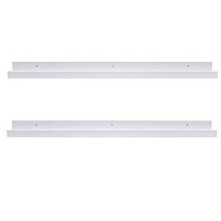 Azsky 48 Inch White Picture Ledge Shelf Long Floating Shelves Set Of 2 Wall Picture Shelf Pine Photo Frames Narrow Picture Ledge