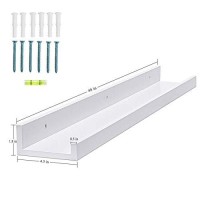 Azsky 48 Inch White Picture Ledge Shelf Long Floating Shelves Set Of 2 Wall Picture Shelf Pine Photo Frames Narrow Picture Ledge