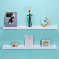 Azsky 48 Inch White Picture Ledge Shelf Long Floating Shelves Set Of 2 Wall Picture Shelf Pine Photo Frames Narrow Picture Ledge