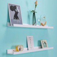 Azsky 48 Inch White Picture Ledge Shelf Long Floating Shelves Set Of 2 Wall Picture Shelf Pine Photo Frames Narrow Picture Ledge