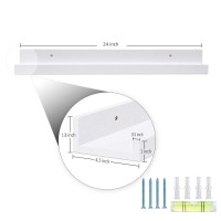 Azsky White Floating Shelves Wall Mounted Set Of 2 24 Inch Picture Ledge Shelf For Storage Bedroom Bathroom Kitchen Living Room