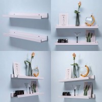 Azsky White Floating Shelves Wall Mounted Set Of 2 24 Inch Picture Ledge Shelf For Storage Bedroom Bathroom Kitchen Living Room