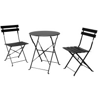 Grand Patio 3-Piece Steel Foldable Bistro Set, 2 Chairs And 1 Table, Weather-Resistant Outdoor/Indoor Conversation Set For Patio, Yard, Garden-Black