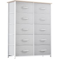 Yitahome 10 Drawer Dresser - Fabric Storage Tower, Organizer Unit For Bedroom, Living Room, Hallway, Closets & Nursery - Sturdy Steel Frame, Wooden Top & Easy Pull Fabric Bins (Light Grey)