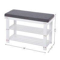 Songmics Bamboo Shoe Bench, 3-Tier Shoe Rack, Stable Shoe Organizer For Entryway, Living Room, Bench Seat Holds Up To 330 Lb, 11.4 X 28 X 19.3 Inches, White And Gray Ulbs604W01