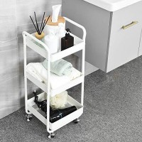3-Tier Metal Utility Rolling Cart, Bathroom Supply Carts With Handles And Roller Wheels, Trolley Organizer For Kitchen Home Bedroom Office, White