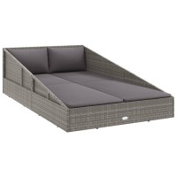 vidaXL Patio Daybed Relaxing Outdoor Bed Gray Dark Gray Cushion Polyrattan and Steel Framing Weather Resistant Water