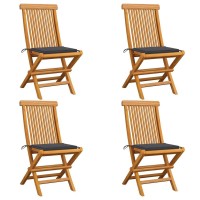 vidaXL Garden Chairs with Anthracite Cushions 4 pcs Solid Teak Wood 3062568
