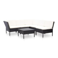 vidaXL 6 Piece Garden Lounge Set with Cushions Poly Rattan Black 48948