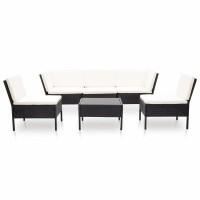 vidaXL 6 Piece Garden Lounge Set with Cushions Poly Rattan Black 48948