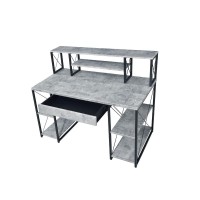 Acme Amiel Wooden 1-Drawer Writing Desk In Faux Concrete And Black