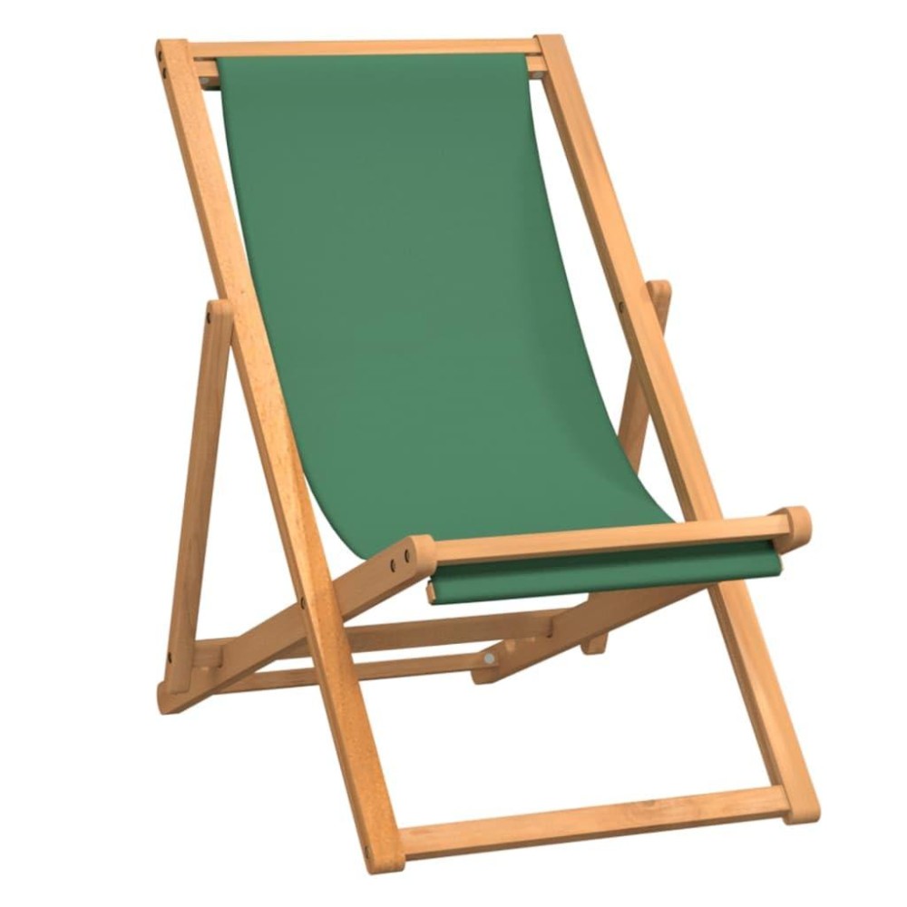 Vidaxl - Elegant Folding Beach Chair, Comfortable Quality Fabric, Solid Fine-Sanded Teak Wood Material, Adjustable Backrest, Vibrant Green Color, Space-Saving And Easy To Assemble.