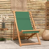 Vidaxl - Elegant Folding Beach Chair, Comfortable Quality Fabric, Solid Fine-Sanded Teak Wood Material, Adjustable Backrest, Vibrant Green Color, Space-Saving And Easy To Assemble.