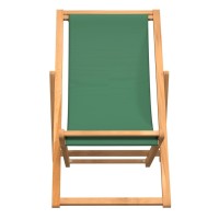 Vidaxl - Elegant Folding Beach Chair, Comfortable Quality Fabric, Solid Fine-Sanded Teak Wood Material, Adjustable Backrest, Vibrant Green Color, Space-Saving And Easy To Assemble.