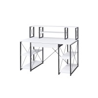 Acme Amiel Wooden 1-Drawer Writing Desk With Small Hutch In White And Black