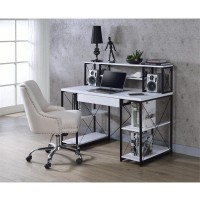 Acme Amiel Wooden 1-Drawer Writing Desk With Small Hutch In White And Black