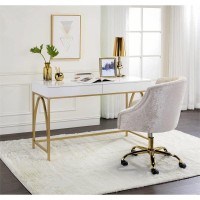 Acme Lightmane Wooden Top Writing Desk In White High Gloss And Gold