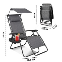 Keplin Zero Gravity Chairs Set Of 2 With Canopy - Made Of Textoline I Heavy Duty Lounger For Garden I Patio Sun Loungers I Folding Reclining Chairs (Grey With Canopy)