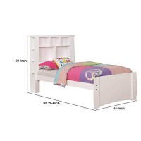 Benjara Transitional Twin Size Wooden Storage Bed With Bookcase Headboard, White