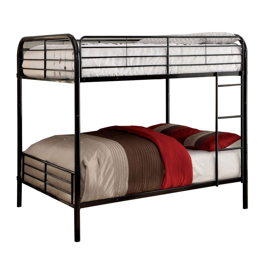 Benjara Industrial Style Full Metal Bunk Bed With Tubular Frame, Black