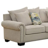 Benjara Nailhead Trim Fabric Upholstered Sectional Sofa With Rolled Armrests, Beige
