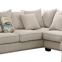 Benjara Nailhead Trim Fabric Upholstered Sectional Sofa With Rolled Armrests, Beige