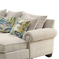 Benjara Nailhead Trim Fabric Upholstered Sectional Sofa With Rolled Armrests, Beige