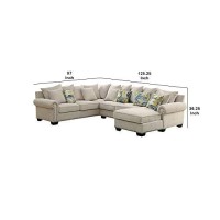 Benjara Nailhead Trim Fabric Upholstered Sectional Sofa With Rolled Armrests, Beige