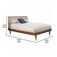 Benjara Standard King Platform Bed With Slat Back Rattan Headboard, Brown