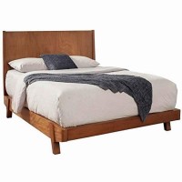 California King Platform Bed with Angled Block Legs and Grain Details,Brown