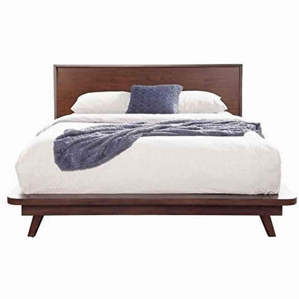 Benjara Standard King Platform Bed With Angled Legs And Grain Details, Brown