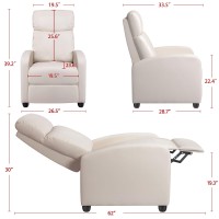 Yaheetech Recliner Chair Pu Leather Recliner Sofa Home Theater Seating Adjustable Modern Single Reclining Chair Sofa With Pocket Spring Living Room Bedroom Beige