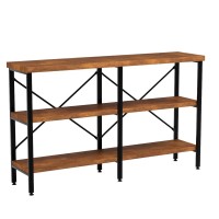 Best Choice Products Large Console Table, 3-Tier 55In Rustic, Industrial Sofa Table Storage For Living Room, Entryway, Foyer, Hallway W/Eva Non-Scratch Feet, Steel Frame - Brown