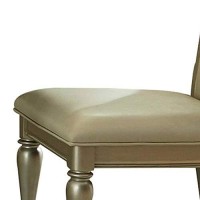 Benjara Wooden Side Chair With Crystal Tufted Leatherette Backrest, Silver