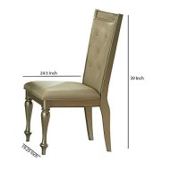 Benjara Wooden Side Chair With Crystal Tufted Leatherette Backrest, Silver