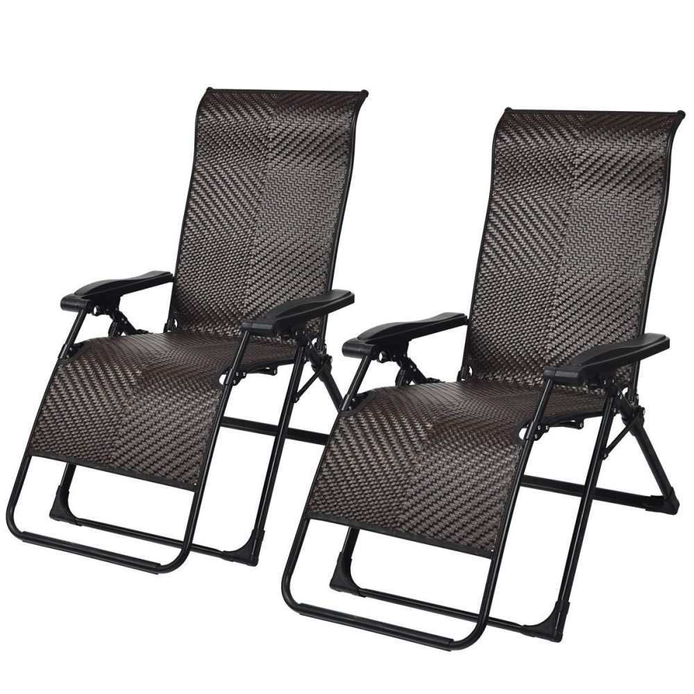 Tangkula 2 Pcs Rattan Zero Gravity Chair, Outdoor Adjustable Folding Lounge Chair With Widened Armrest & Locking System, Heavy Duty Wicker Chaise Folding Recliner For Pool, Patio, Beach, Yard (2)