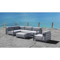 Whiteline Modern Outdoor Living Sensation Indoor/Outdoor Modular In Grey Acrylic Fabric With Tpu Coating Aluminum Frame. Include One Decoration Pillow 18