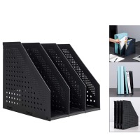 Leven/Deli Collapsible Magazine File Holder/Desk Organizer For Office Organization And Storage With 3 Vertical Compartments, Dark Grey,