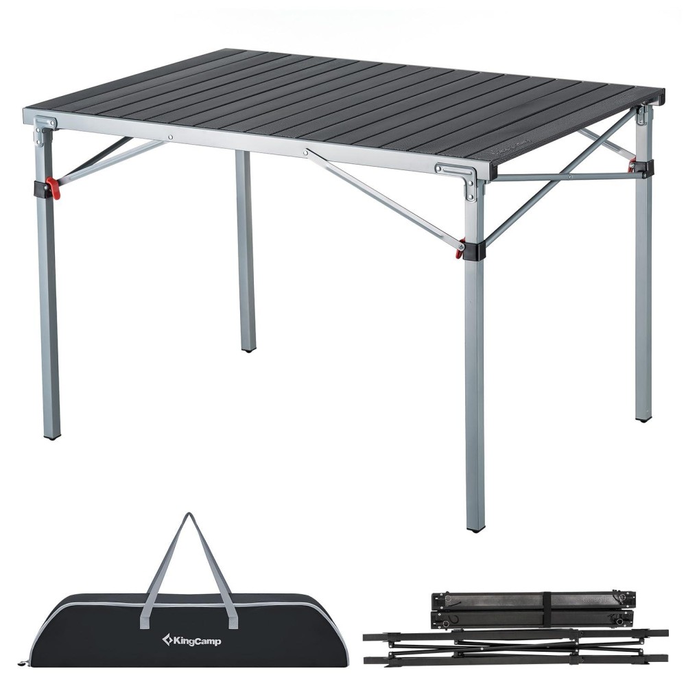Kingcamp Aluminum Folding Lightweight Roll Portable Stable Table For Camping Picnic Barbecue Backyard Party, Indoor & Outdoor, Oversize, Silver Black