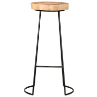 Vidaxl Solid Acacia Wood Bar Stools - Bohemian Light Wood And Black Finish, Set Of 2, Durable Powder Coated Steel, Comfortable Footrest, Easy Assembly
