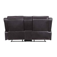 Benjara Leatherette Motion Reclining Console Loveseat With Dual Cup Holders, Brown