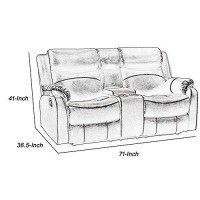 Benjara Leatherette Motion Reclining Console Loveseat With Dual Cup Holders, Brown