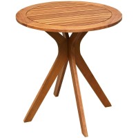 Tangkula 27.5 Inch Eucalyptus Wood Outdoor Patio Bistro Table, Round Wooden Table W/X Base, Coffee Side Bistro Table For Garden, Backyard, Patio, Living Room (Teak)