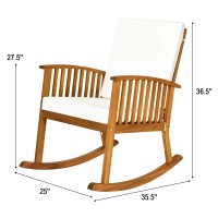 Tangkula Outdoor Acacia Wood Rocking Chair, Wooden Rocker W/Detachable Washable Cushions, Rocker For Porch Garden Patio Balcony Pool Indoor (1, Teak)