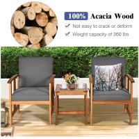 Tangkula 3 Pieces Patio Furniture Set, Includes Set Of 2 Outdoor Acacia Wood Cushioned Chairs And Coffee Table, For Garden, Backyard, Poolside, Bistro And Deck, Patio Conversation Chat Set (Gray)
